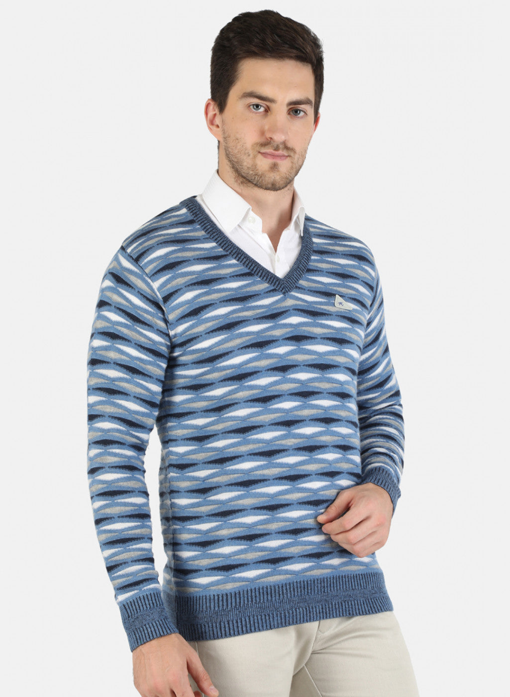 Men Blue Self Design Pullover