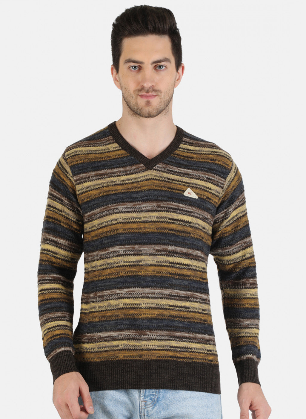 Men Brown Self Design Pullover