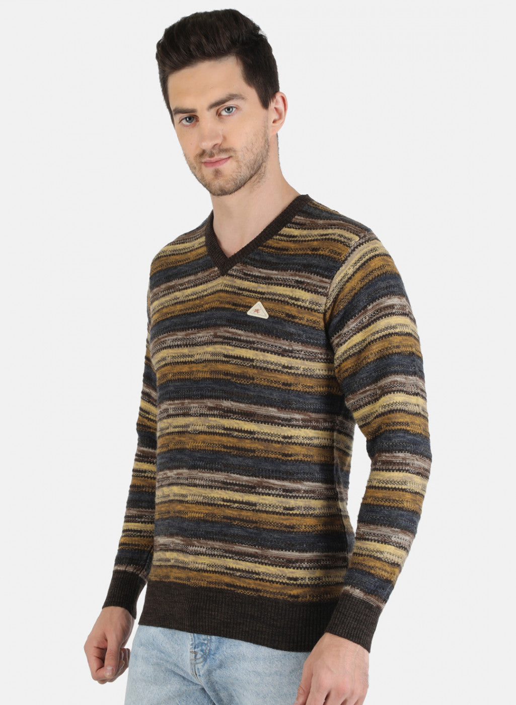 Men Brown Self Design Pullover