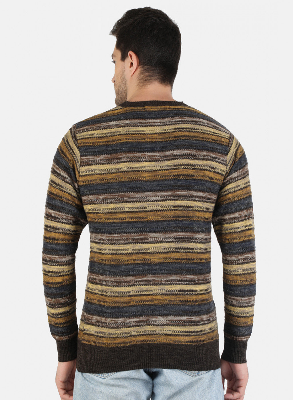 Men Brown Self Design Pullover