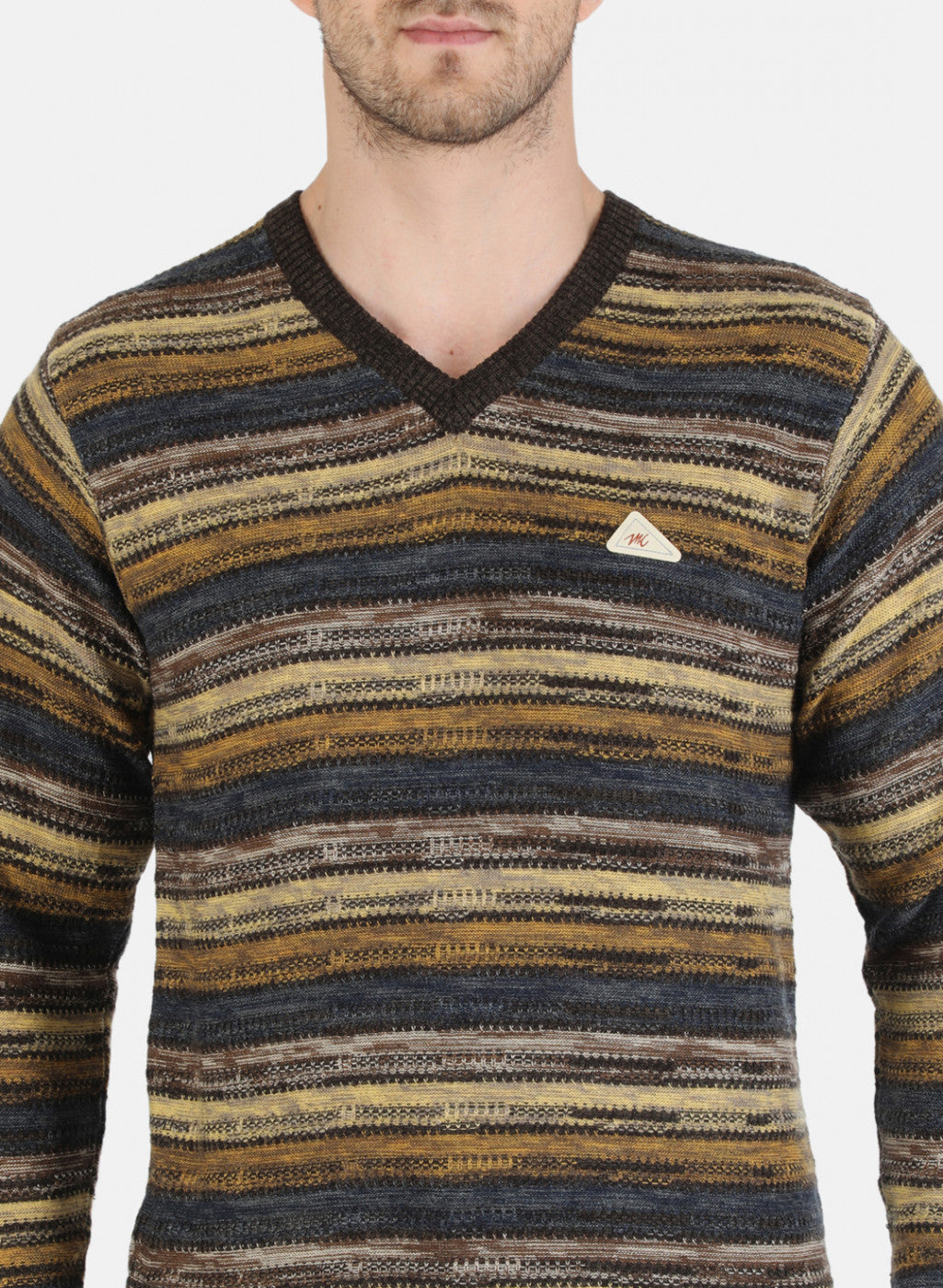 Men Brown Self Design Pullover