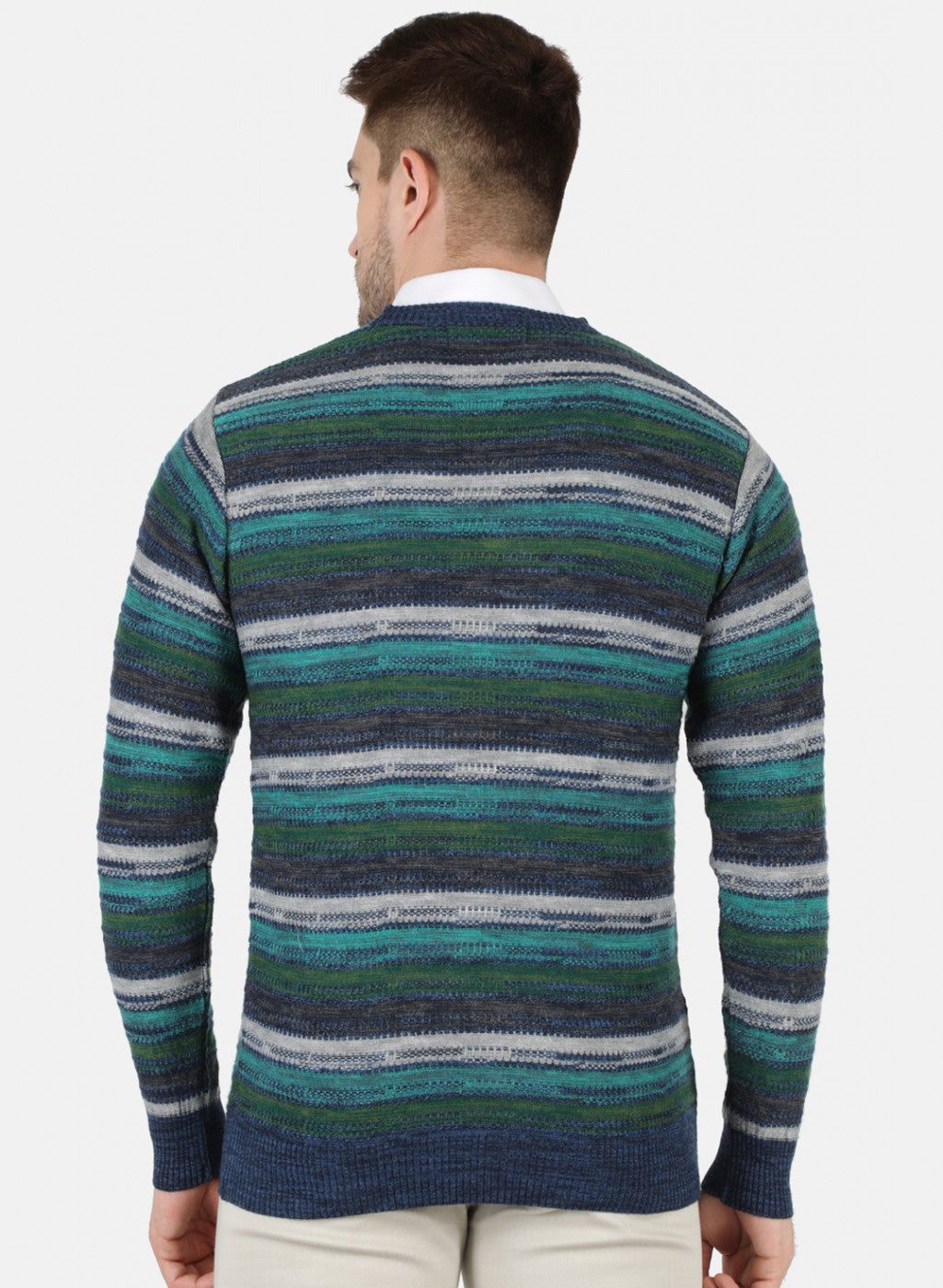 Men Blue Self Design Pullover