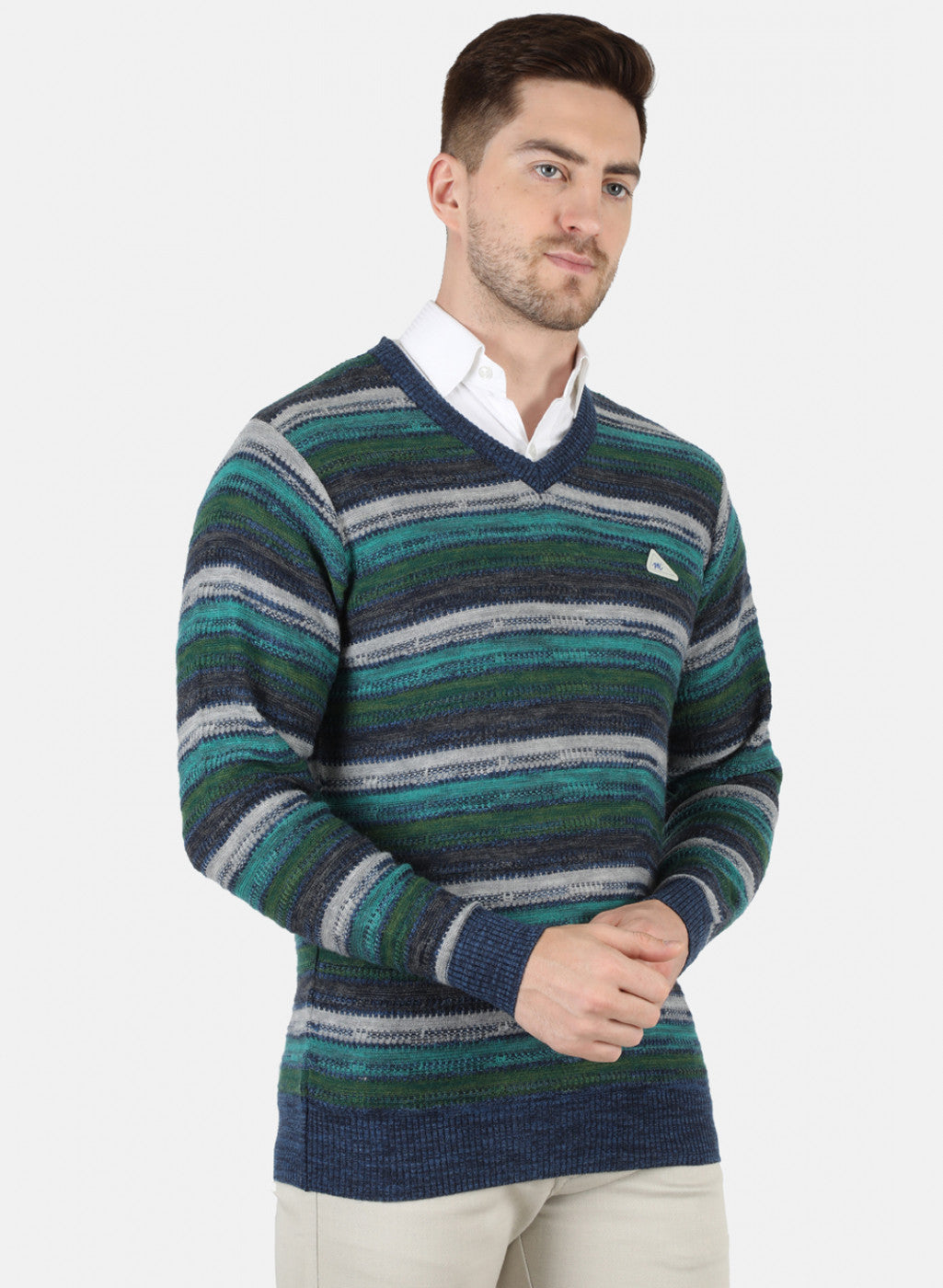 Men Blue Self Design Pullover