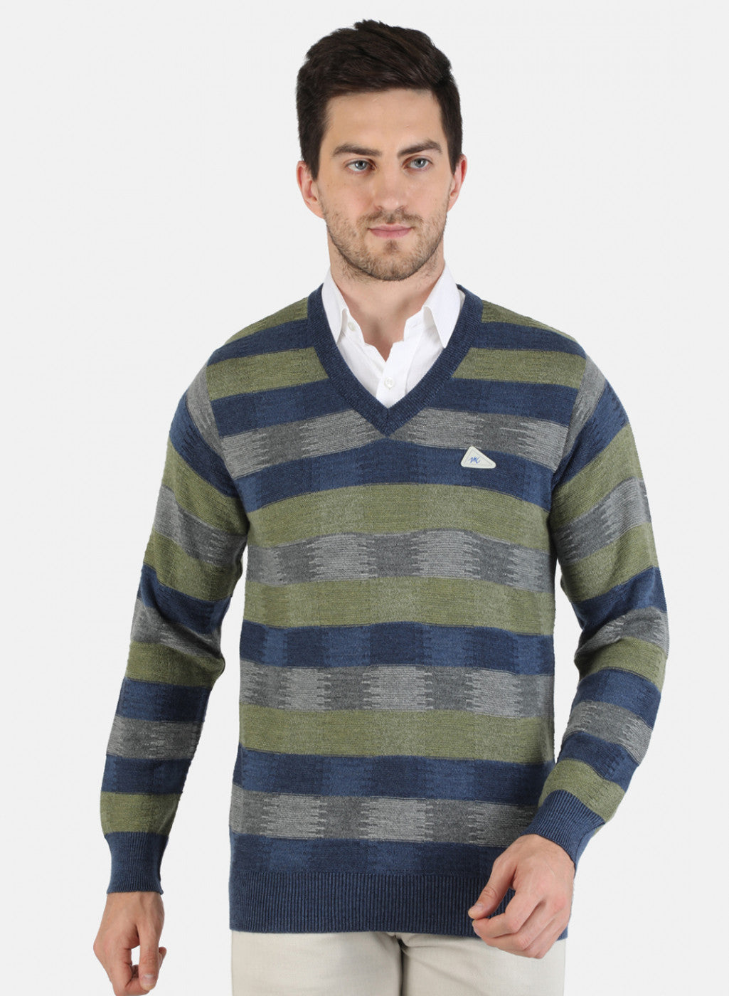 Men Blue Self Design Pullover