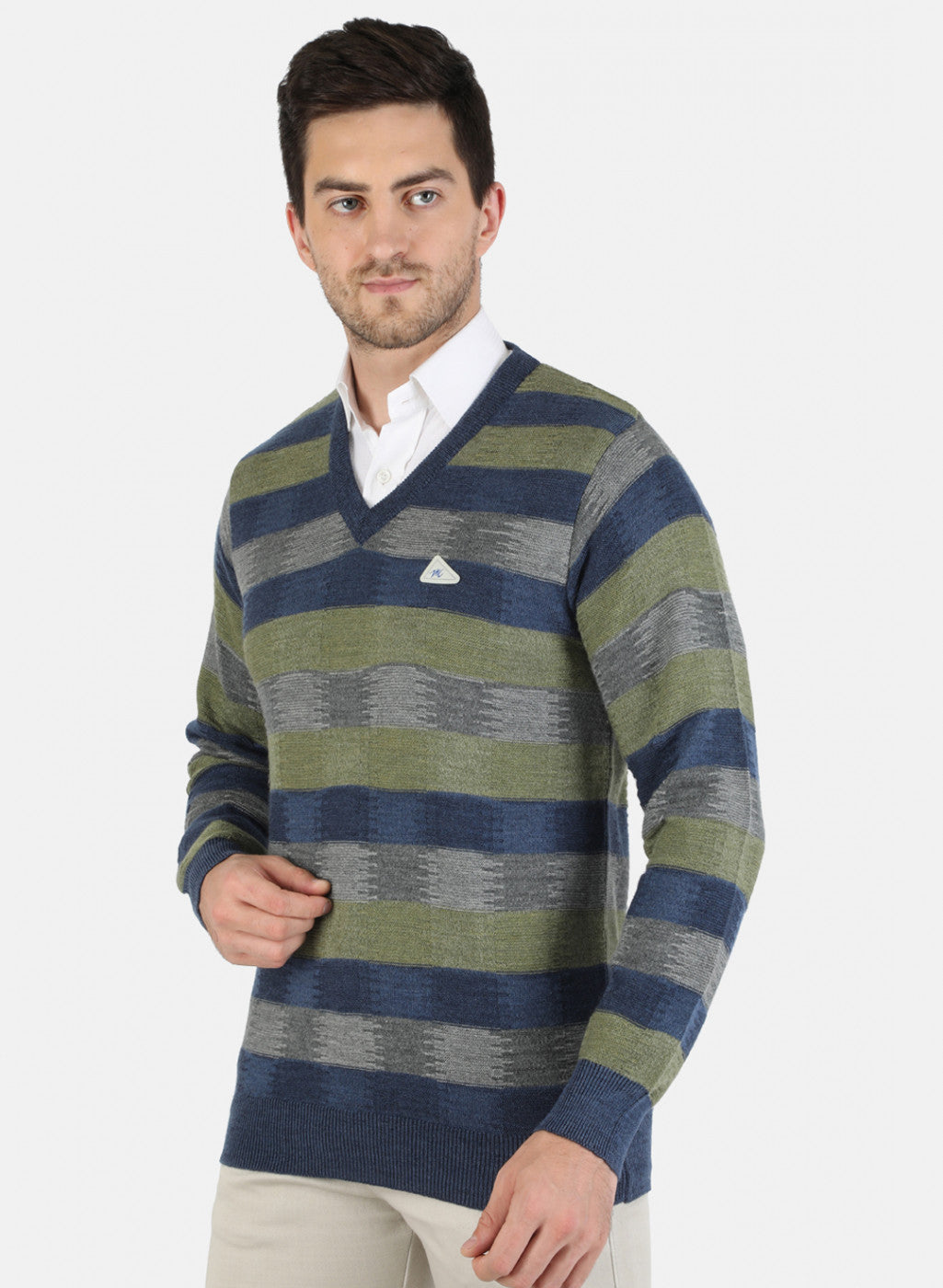 Men Blue Self Design Pullover