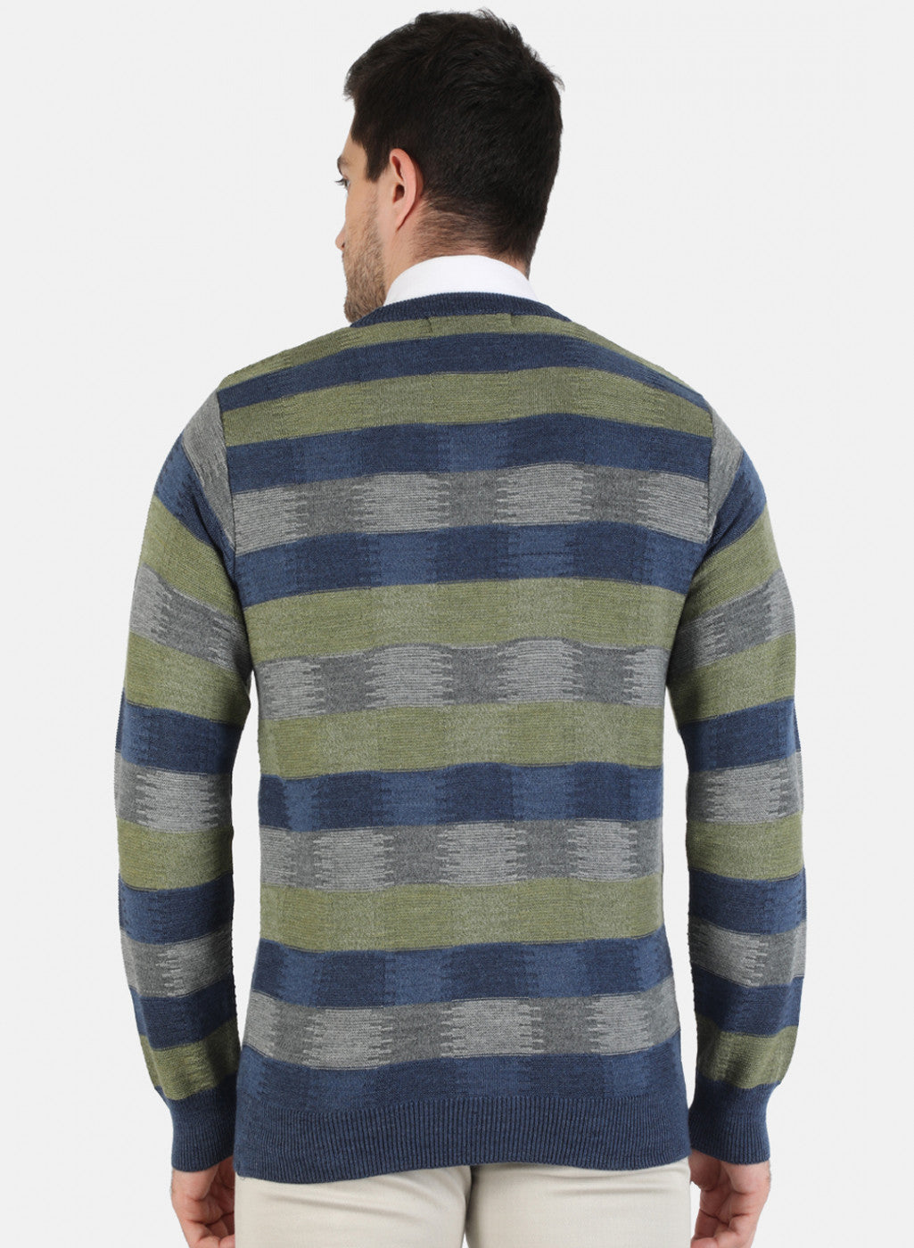 Men Blue Self Design Pullover