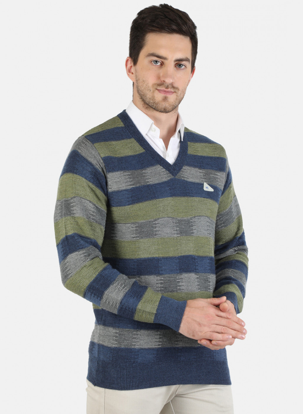 Men Blue Self Design Pullover