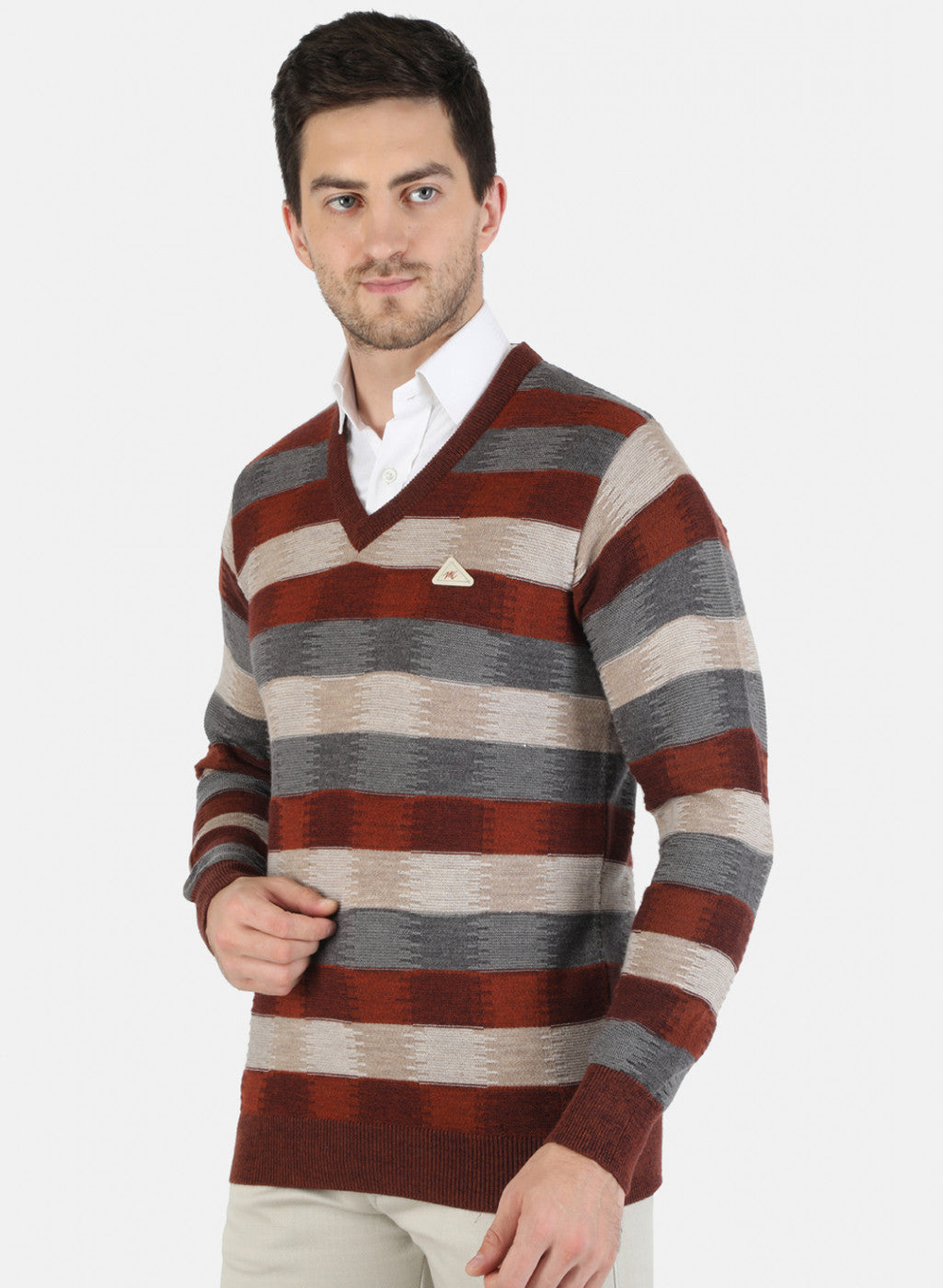 Men Maroon Self Design Pullover