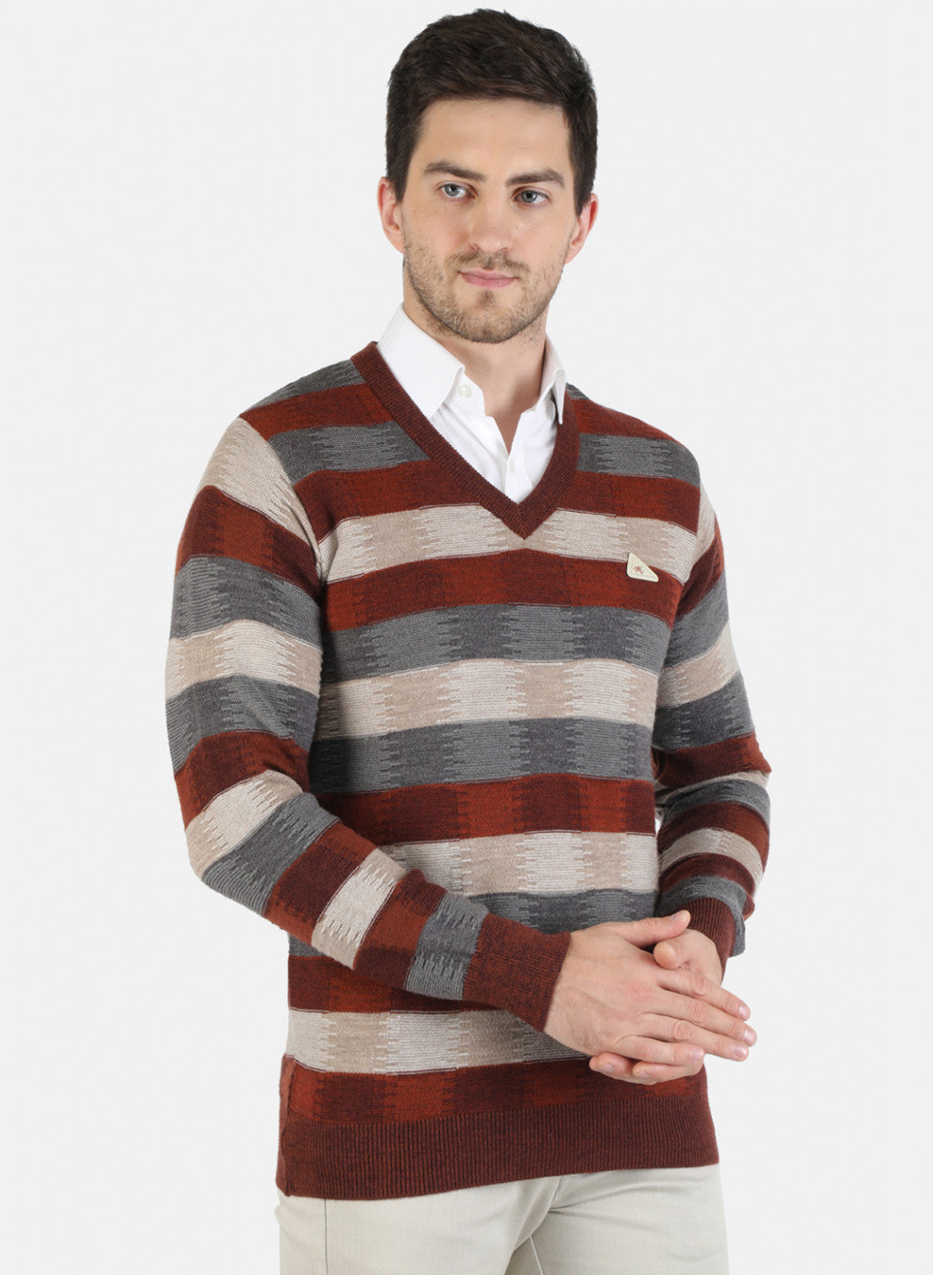 Men Maroon Self Design Pullover