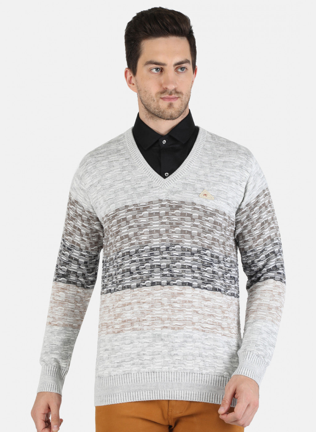 Men Grey Self Design Pullover