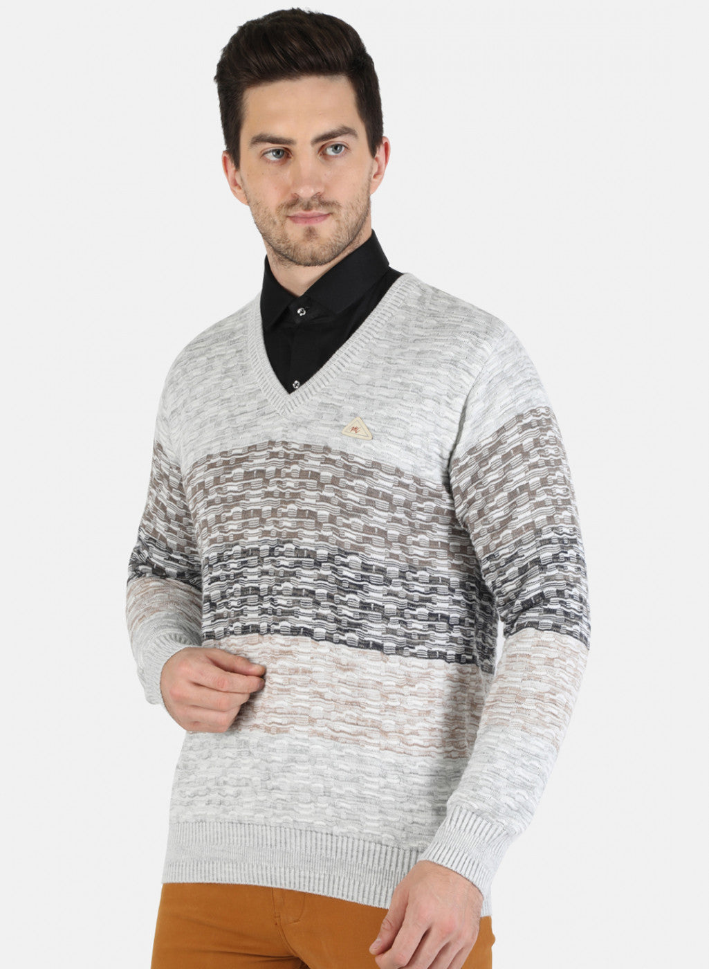 Men Grey Self Design Pullover