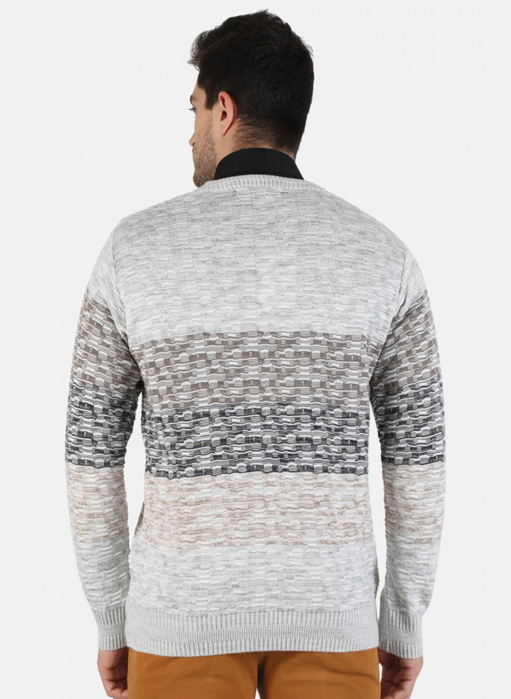 Men Grey Self Design Pullover