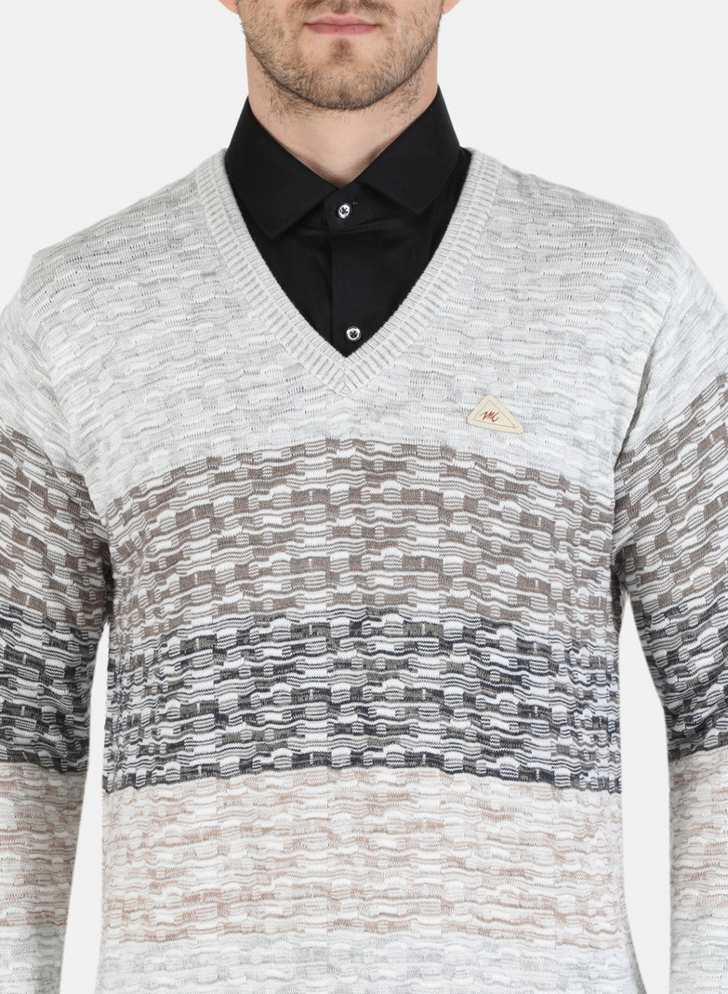 Men Grey Self Design Pullover