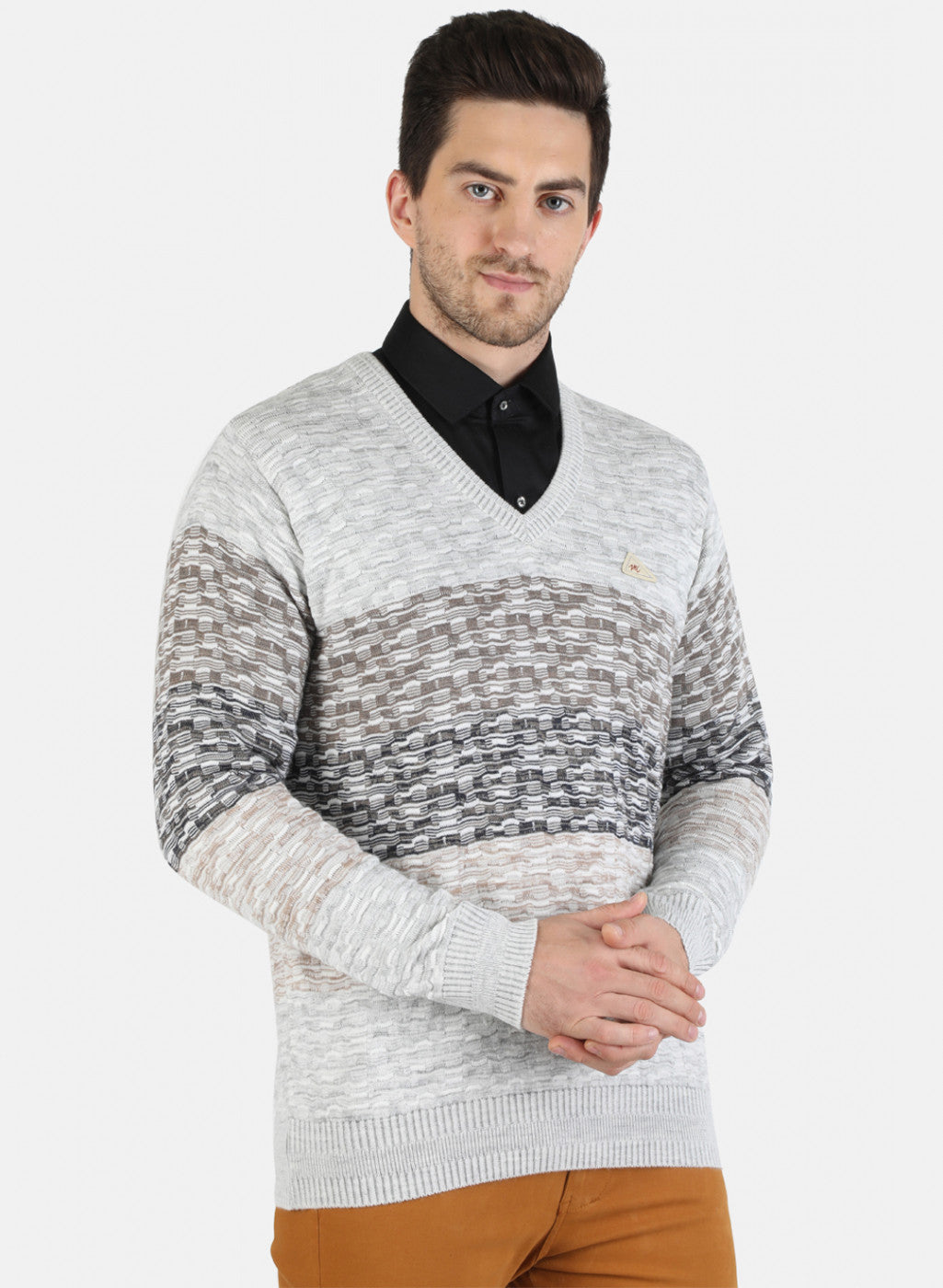 Men Grey Self Design Pullover