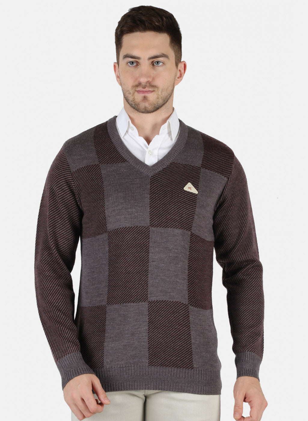 Men Brown Self Design Pullover