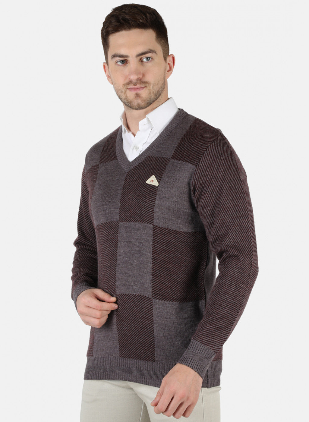 Men Brown Self Design Pullover