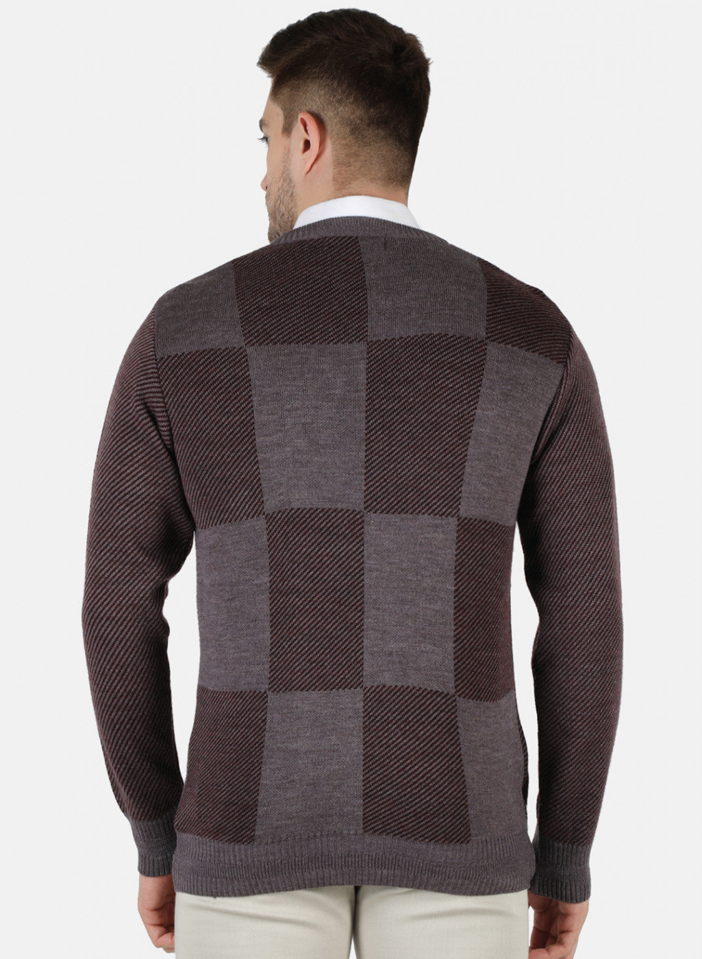 Men Brown Self Design Pullover