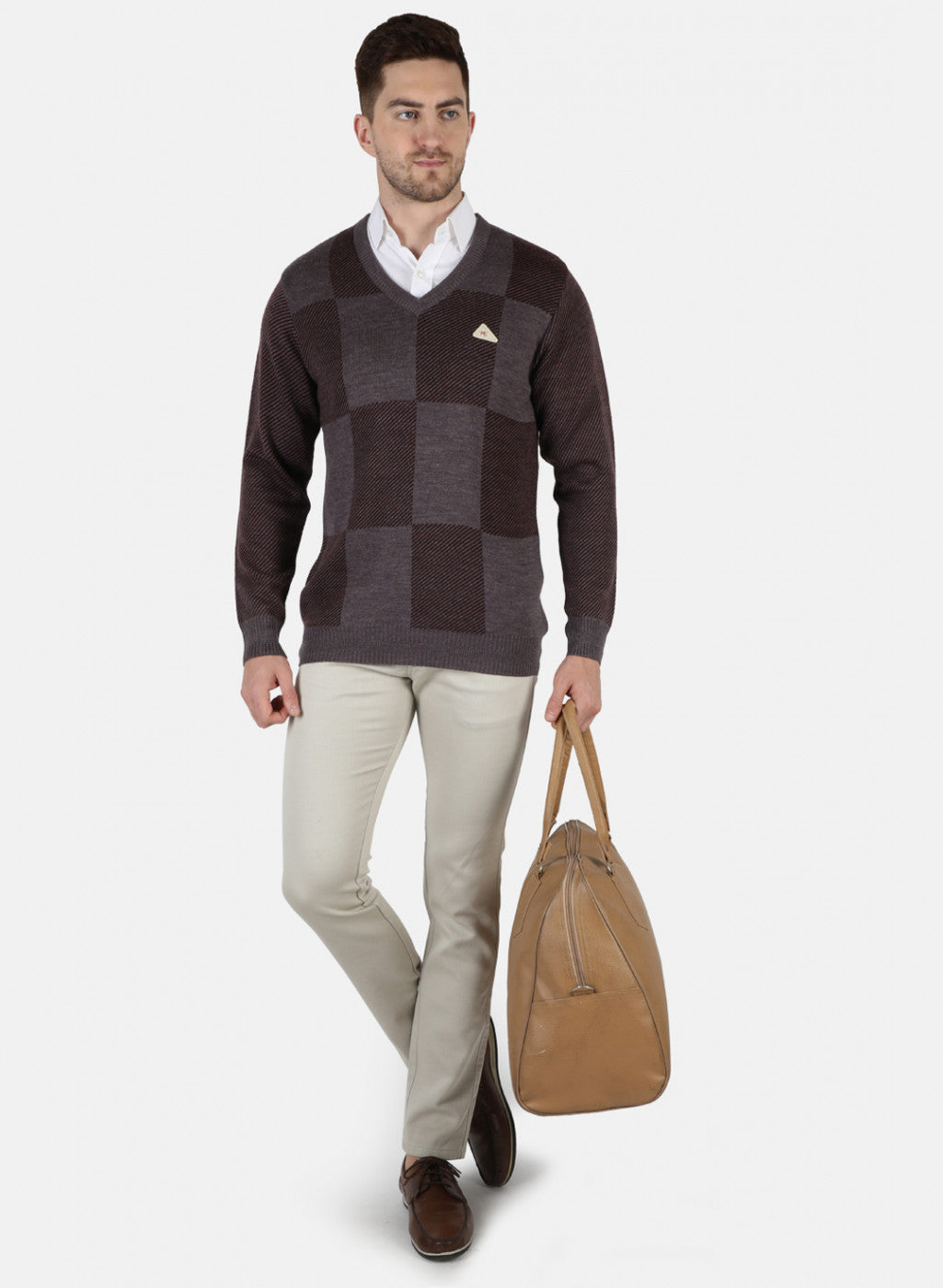 Men Brown Self Design Pullover