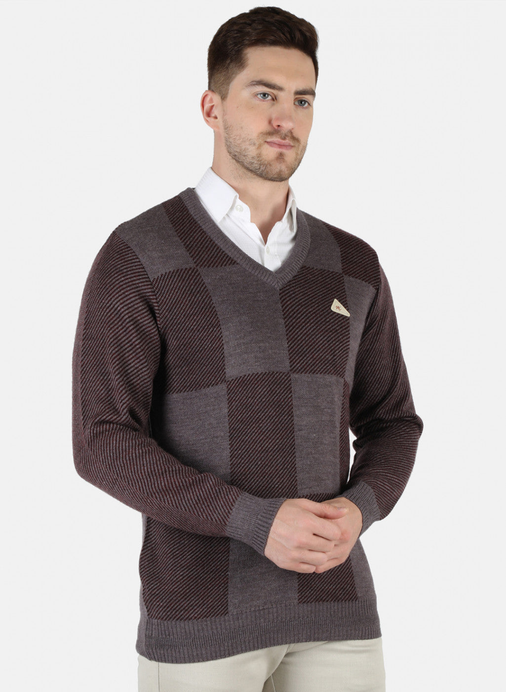 Men Brown Self Design Pullover