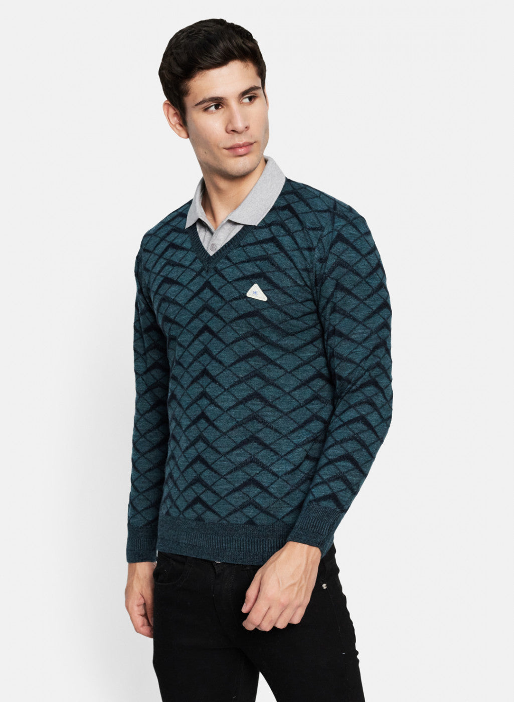 Men Blue Solid Pullover