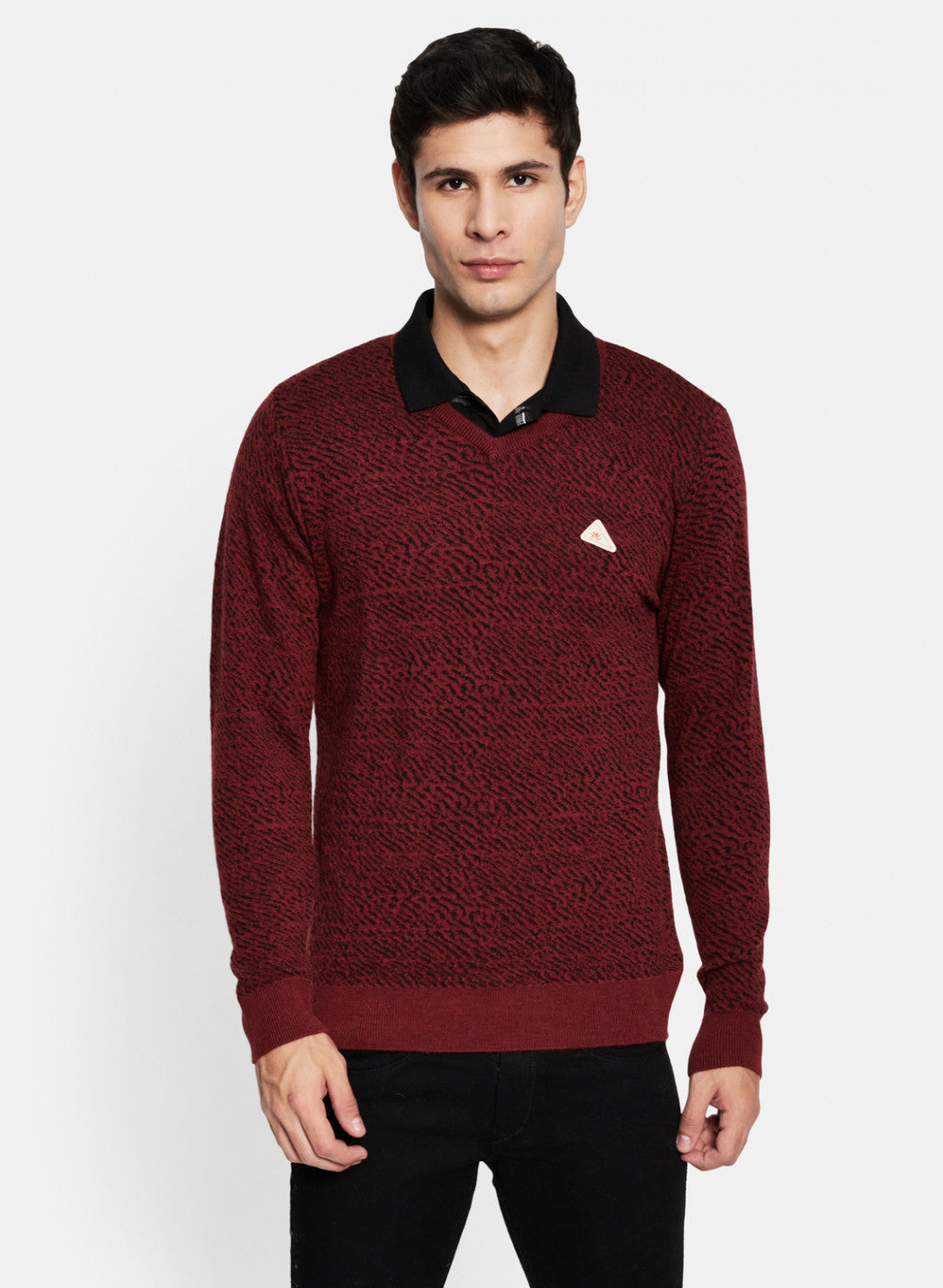 Men Red Solid Pullover