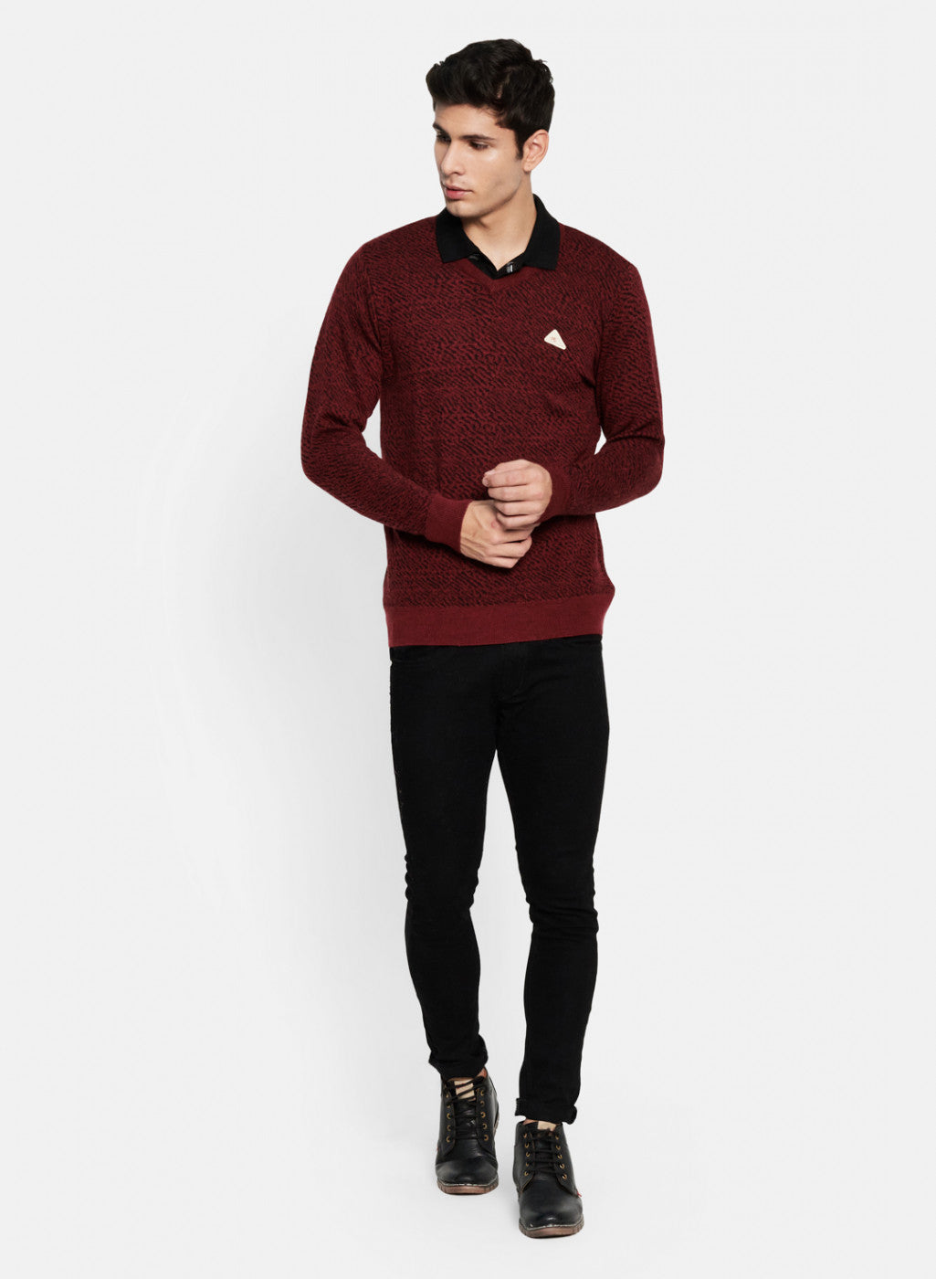 Men Red Solid Pullover