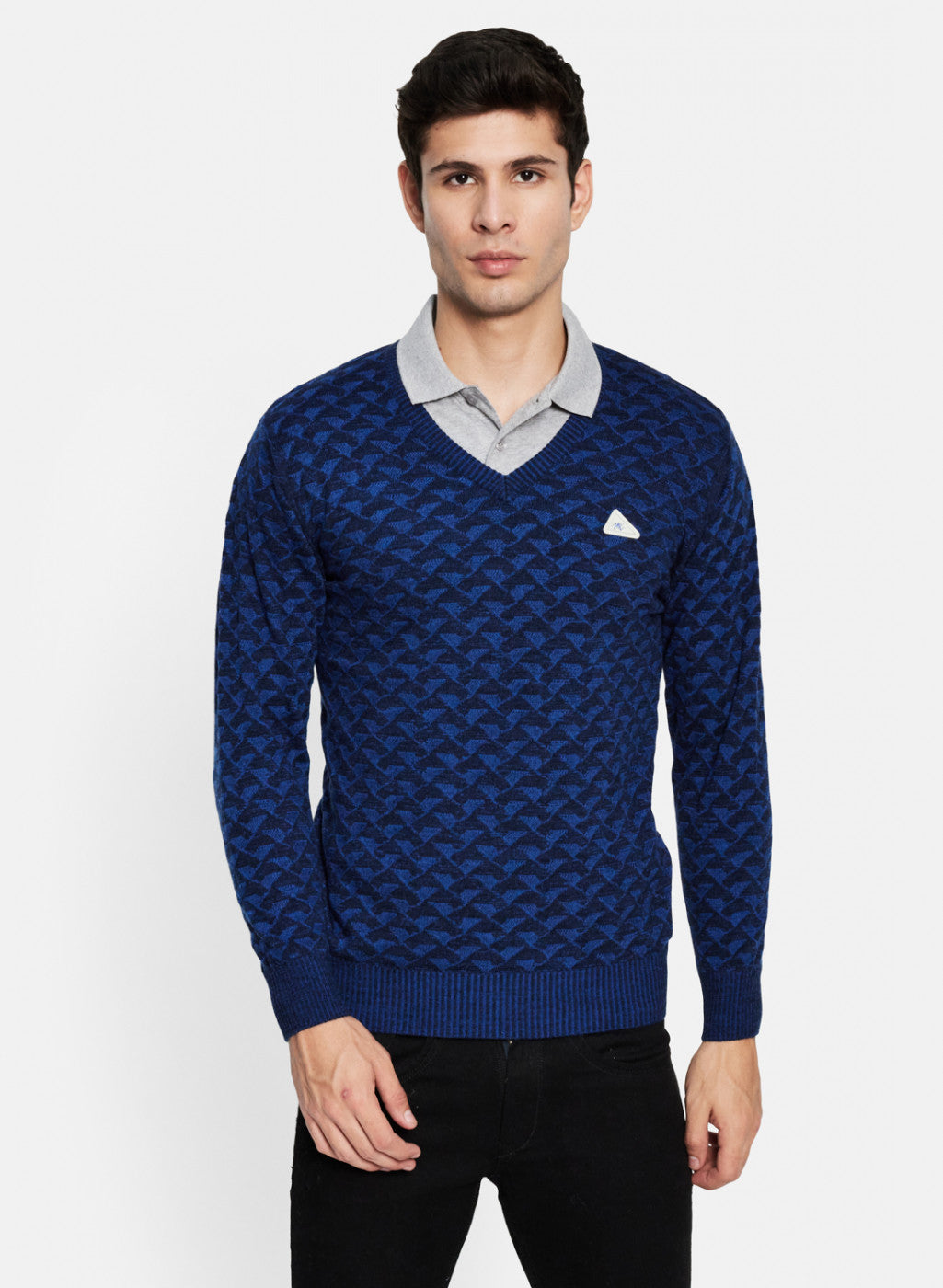 Men Blue & Black Solid Pullover