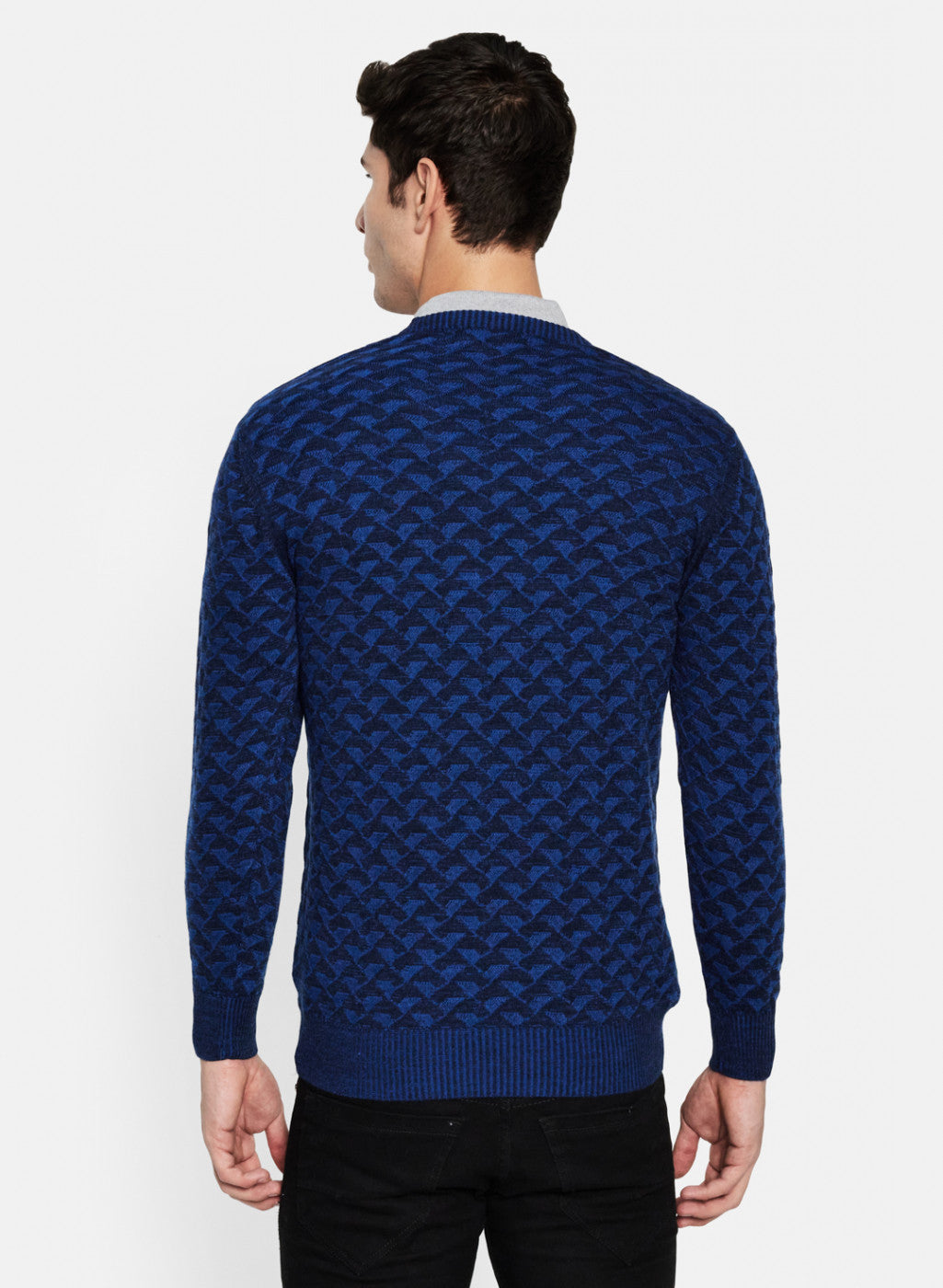 Men Blue & Black Solid Pullover