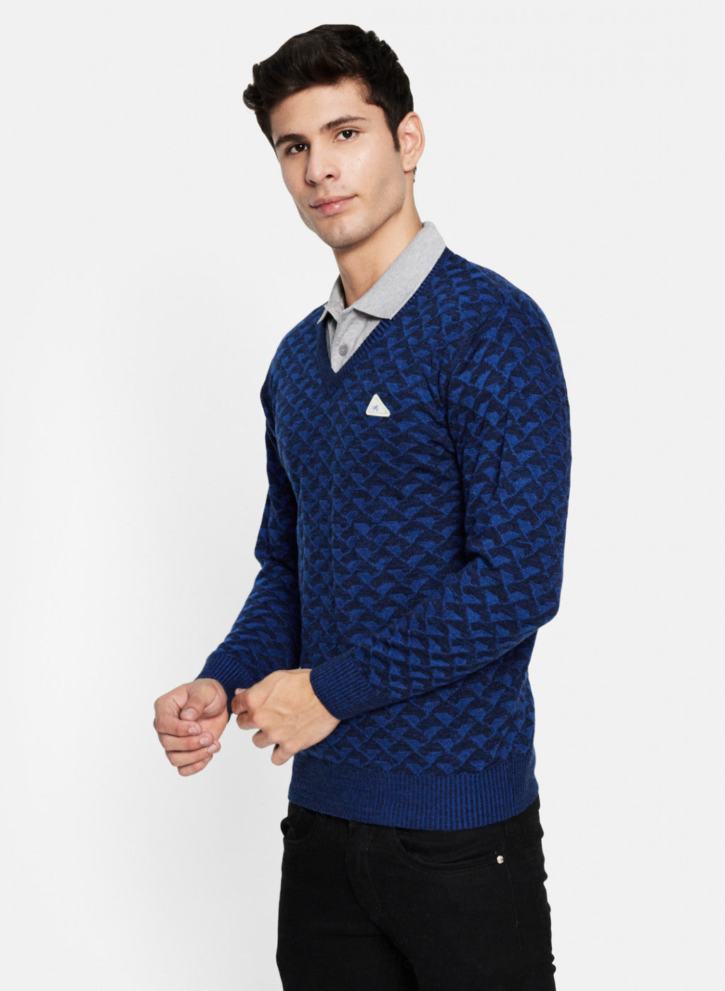 Men Blue & Black Solid Pullover