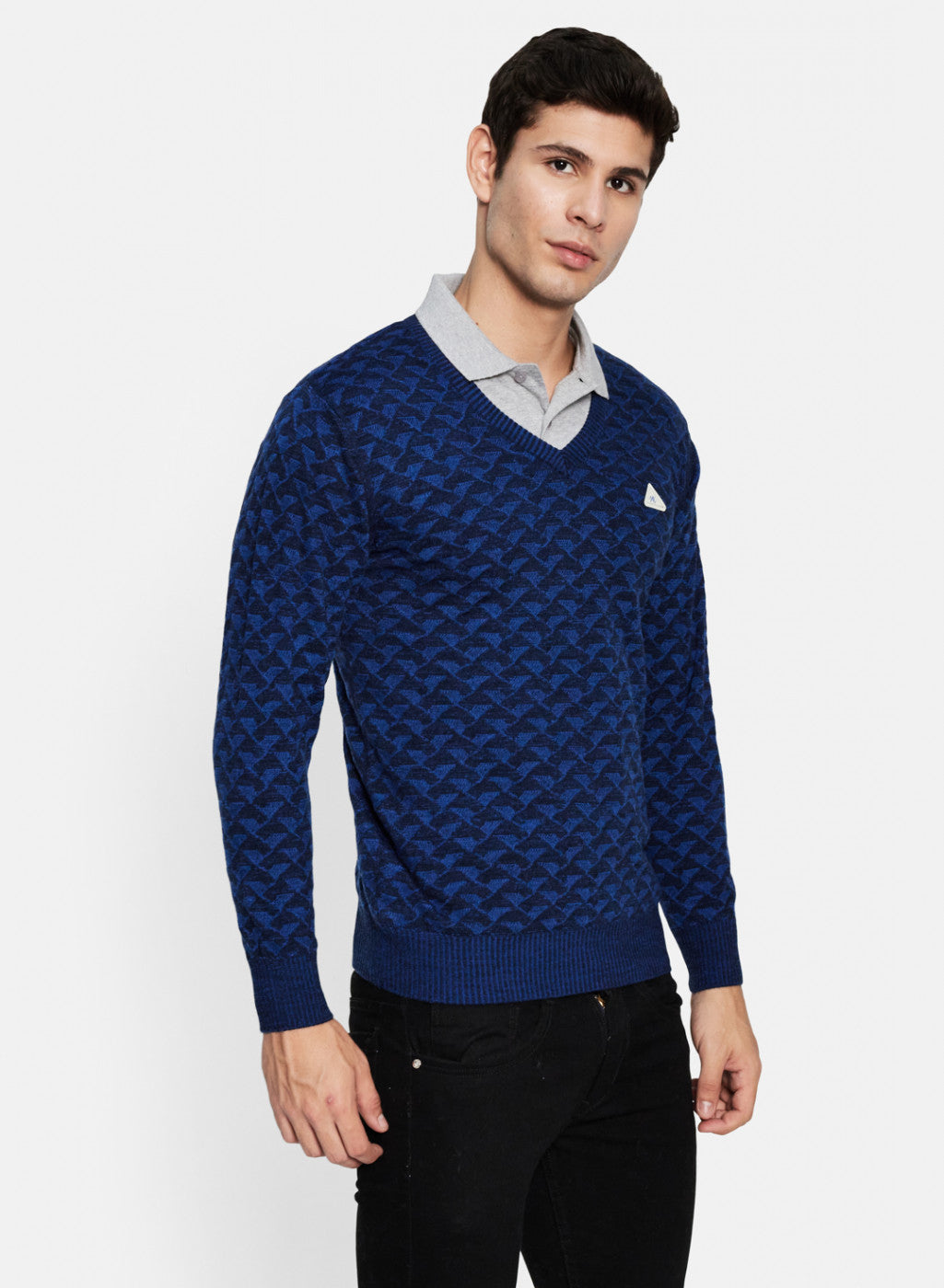 Men Blue & Black Solid Pullover