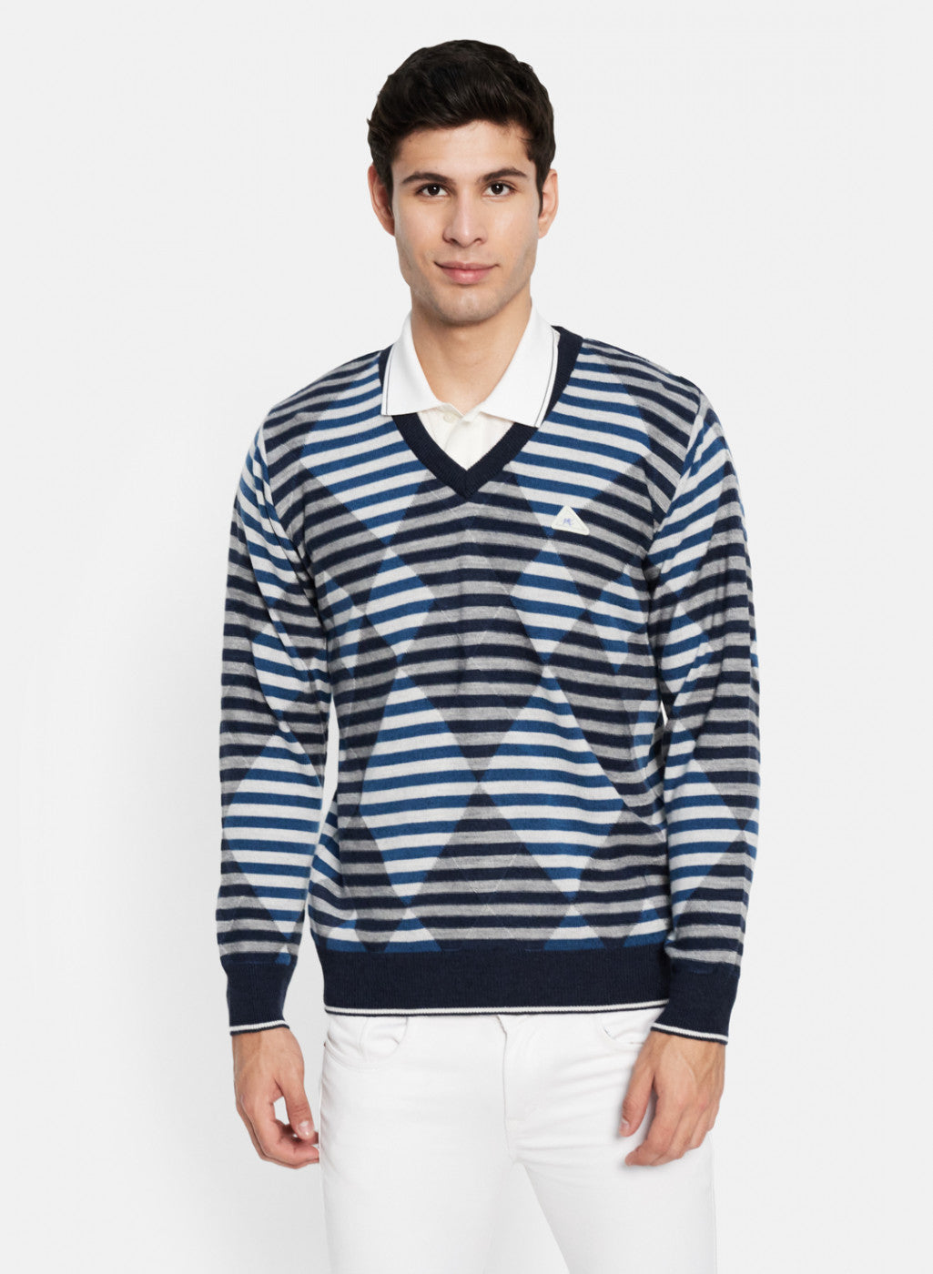 Men NAvy Blue Solid Pullover