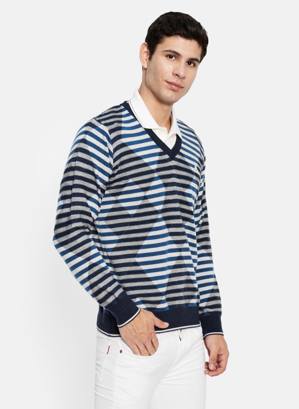 Men NAvy Blue Solid Pullover