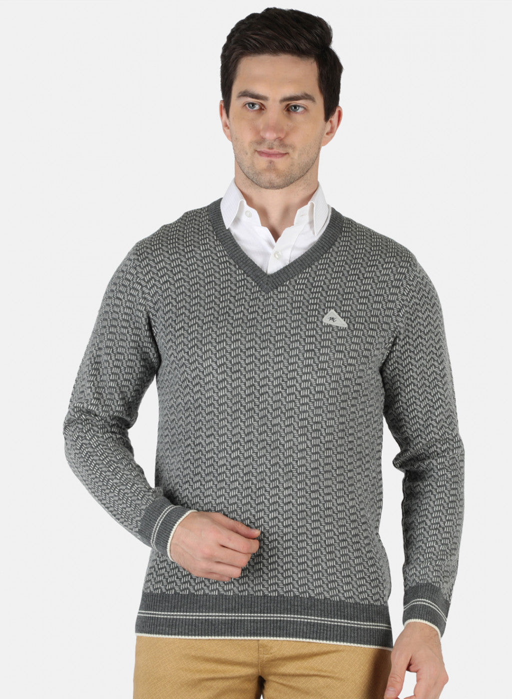 Men Grey Self Pullover