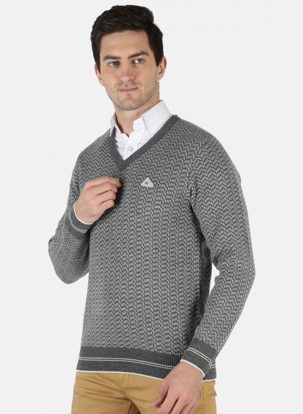 Men Grey Self Pullover