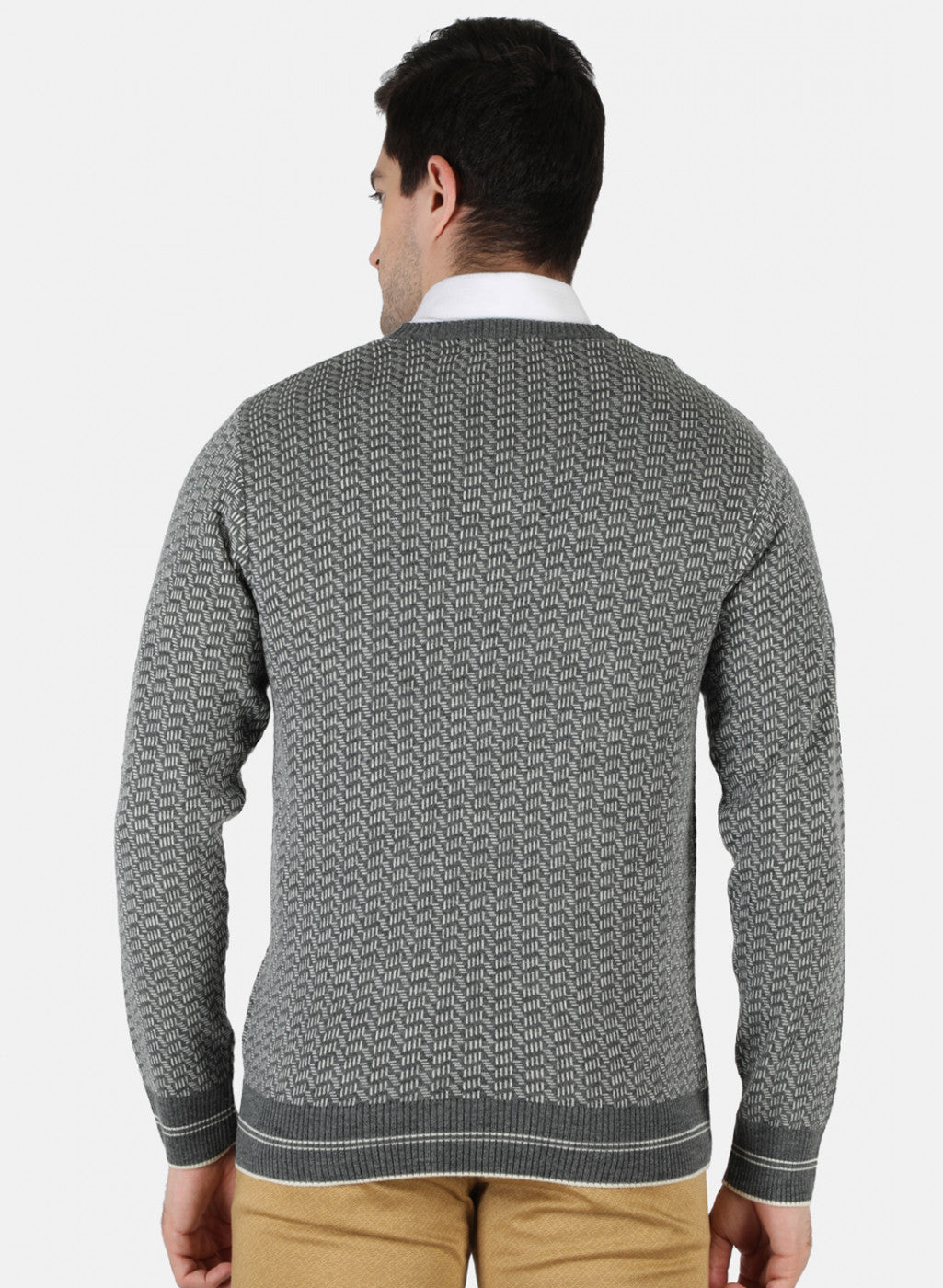 Men Grey Self Pullover