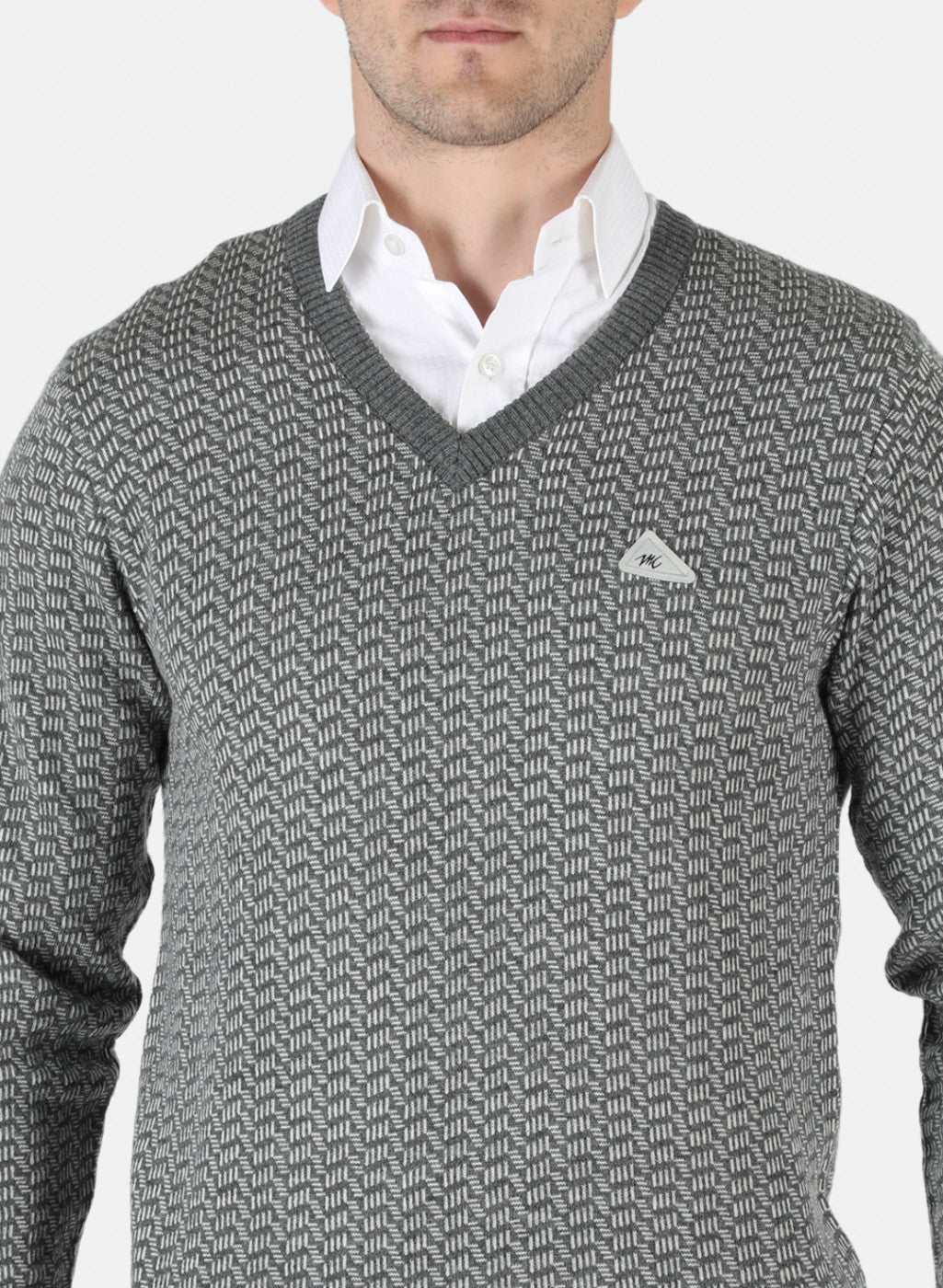 Men Grey Self Pullover