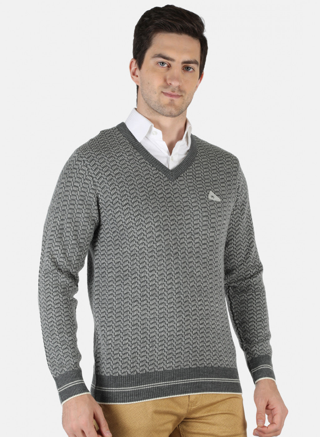 Men Grey Self Pullover