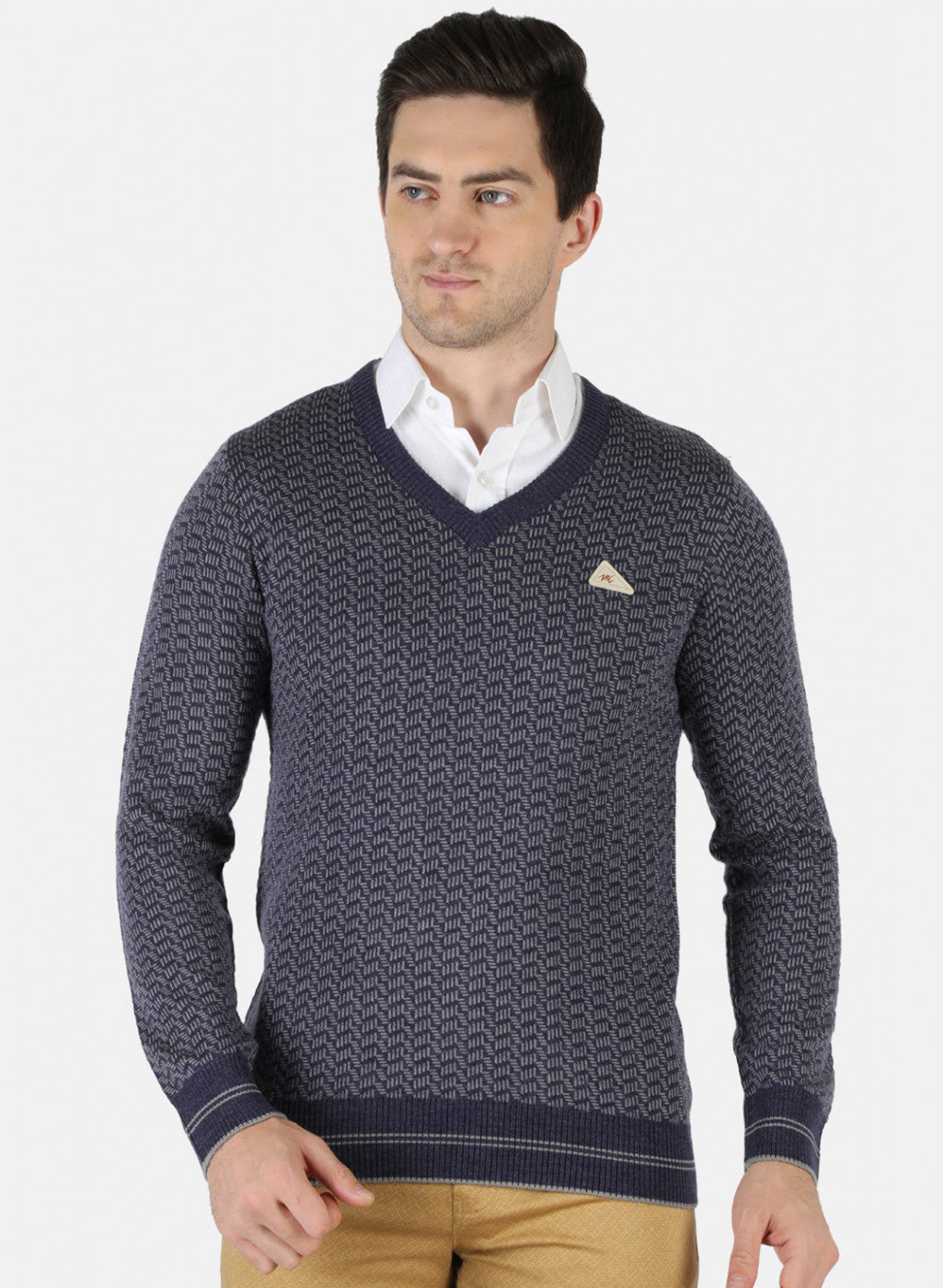 Men Blue Self Pullover