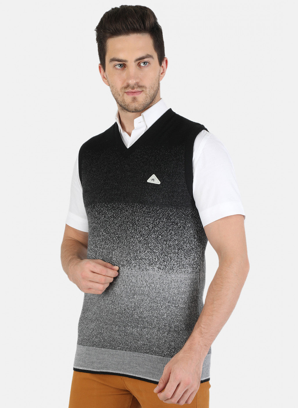 Men Grey Self Design Sweater