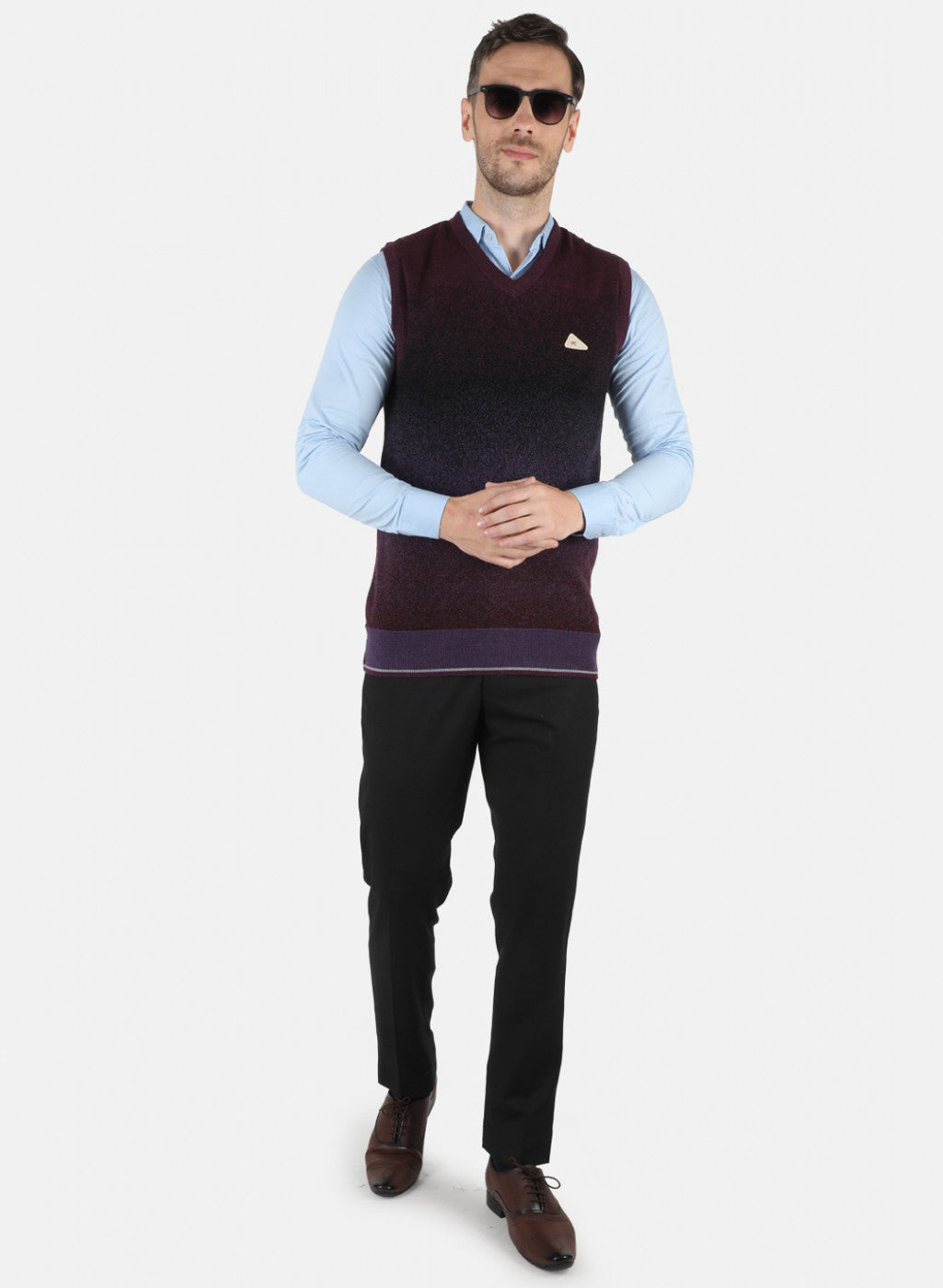 Men Purple Self Design Sweater