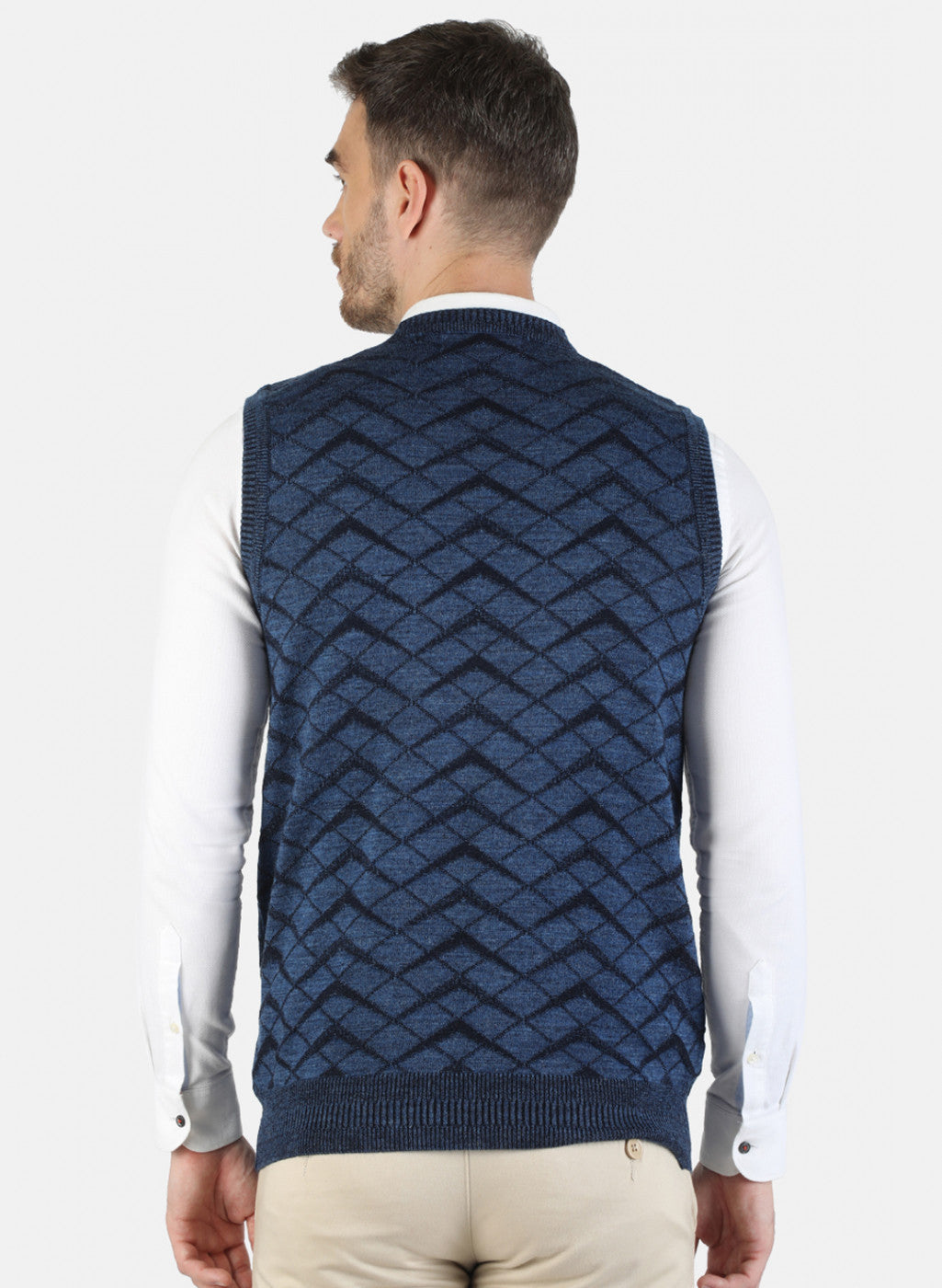 Men NAvy Blue Self Sweater