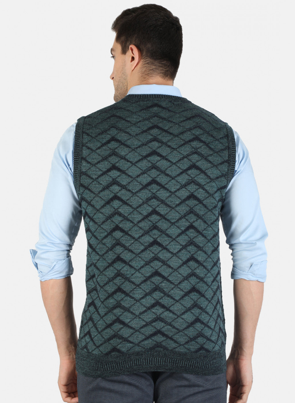 Men Green Self Sweater