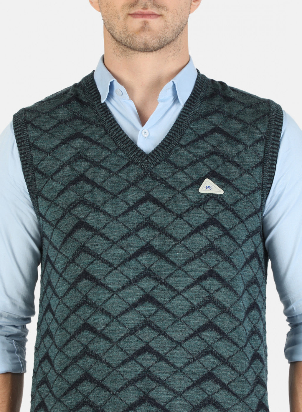 Men Green Self Sweater