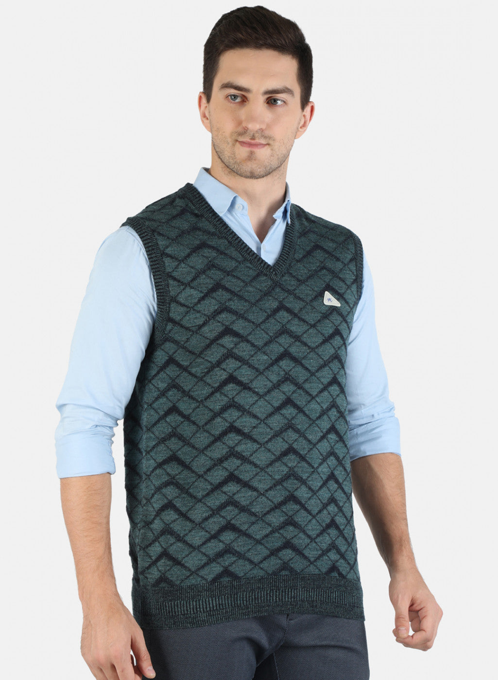 Men Green Self Sweater