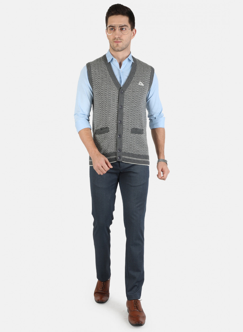 Men Grey Self Cardigan