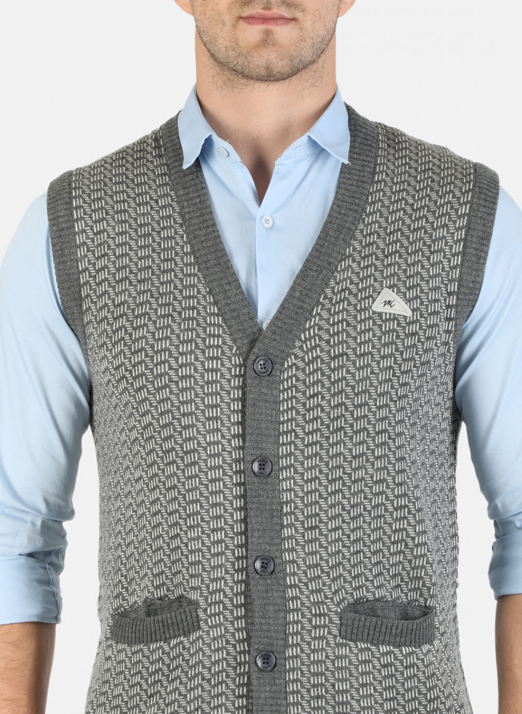 Men Grey Self Cardigan