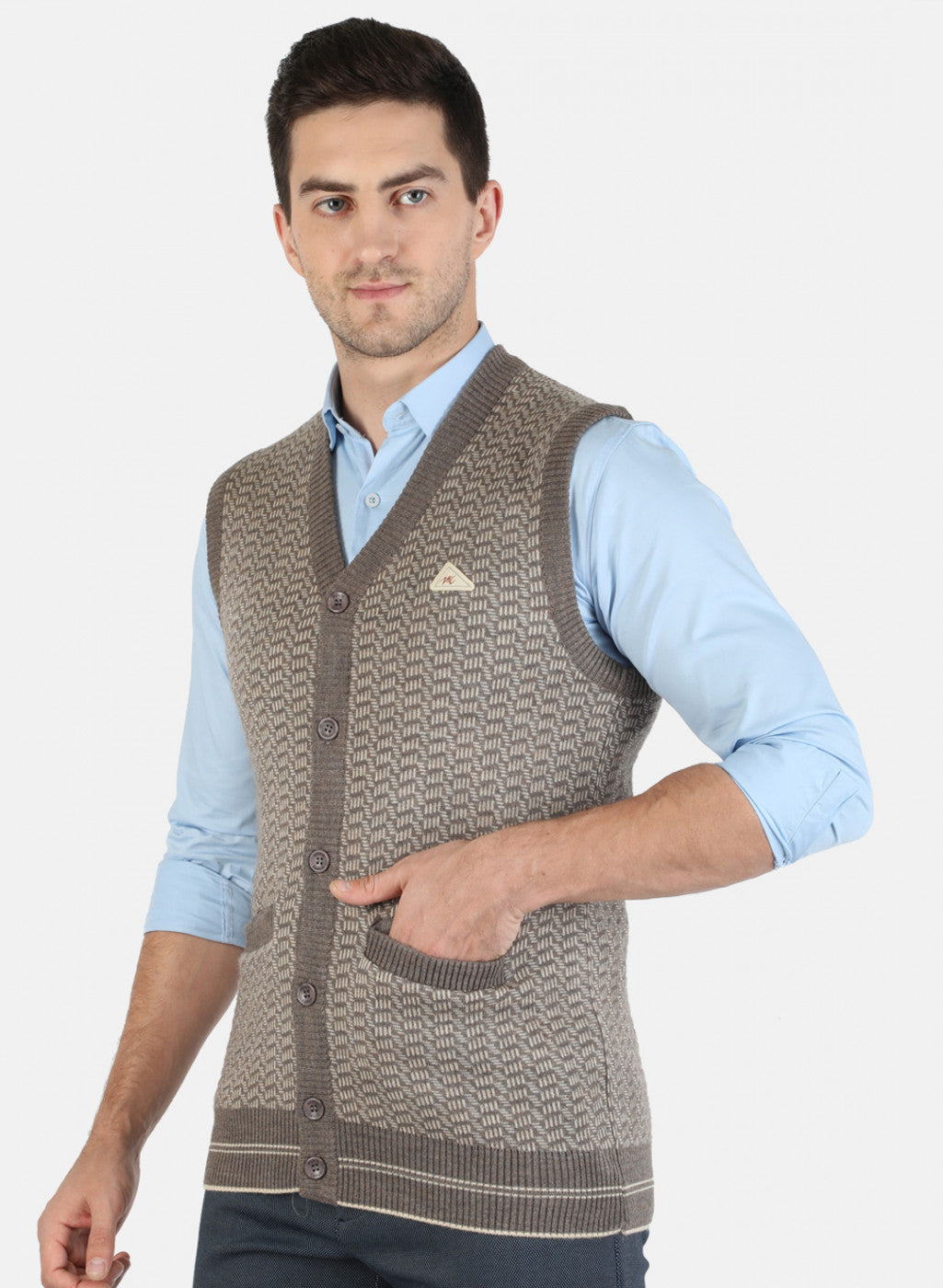 Men Brown Self Cardigan