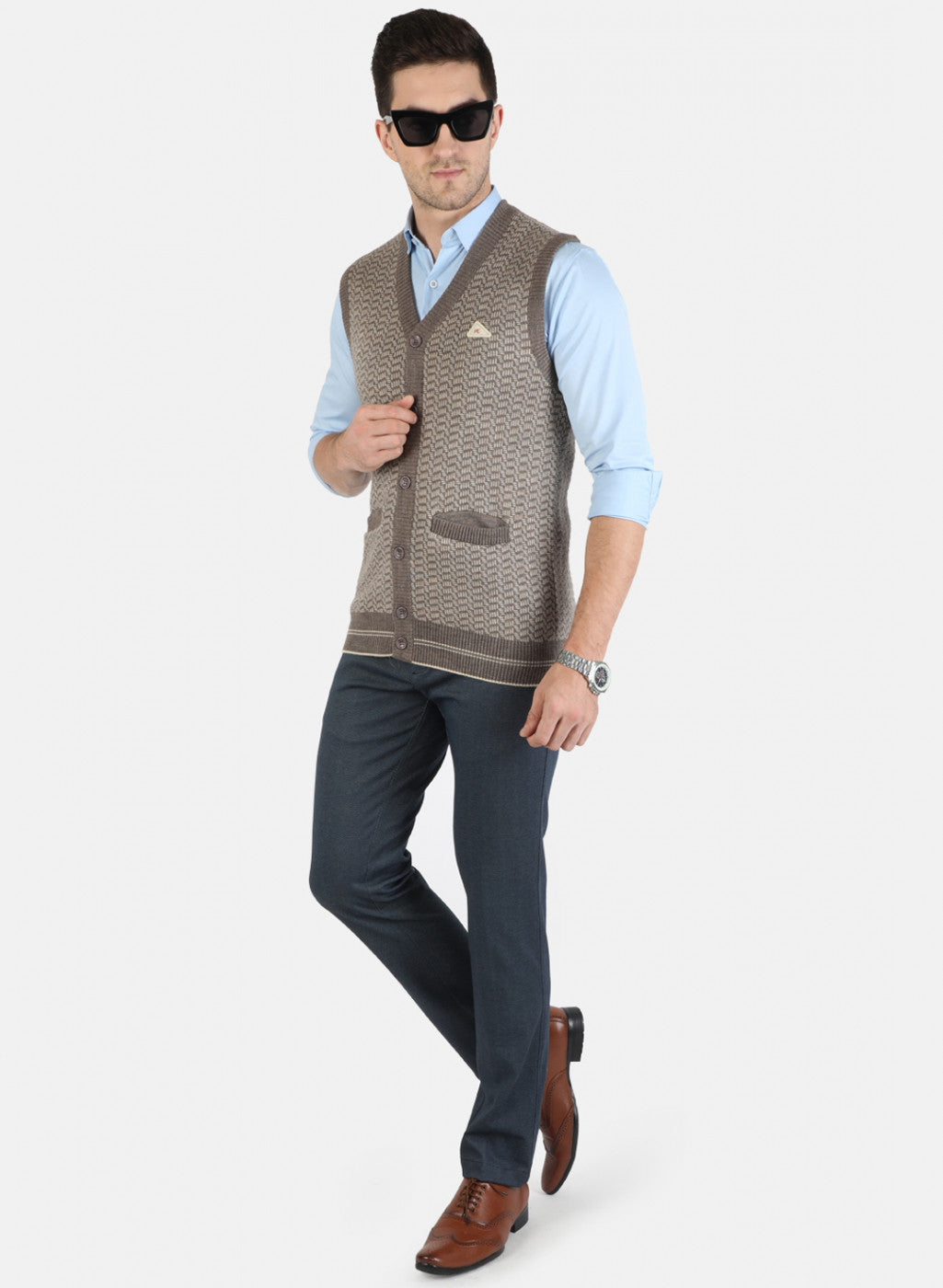 Men Brown Self Cardigan