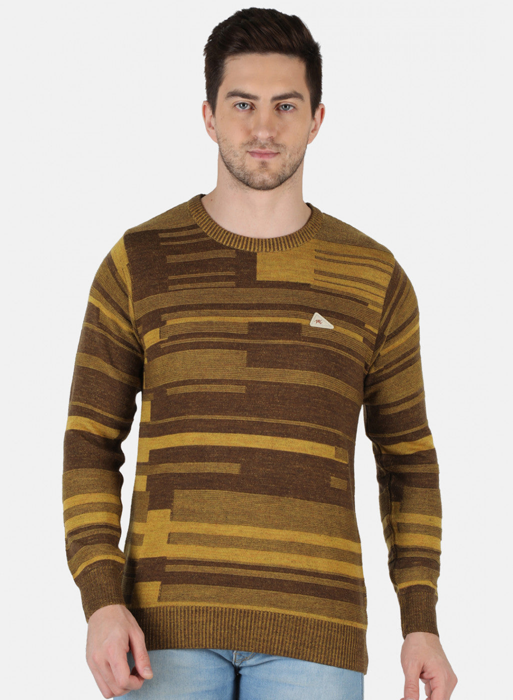 Men Mustard Self Design Pullover