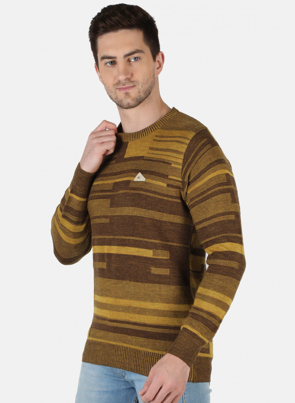 Men Mustard Self Design Pullover